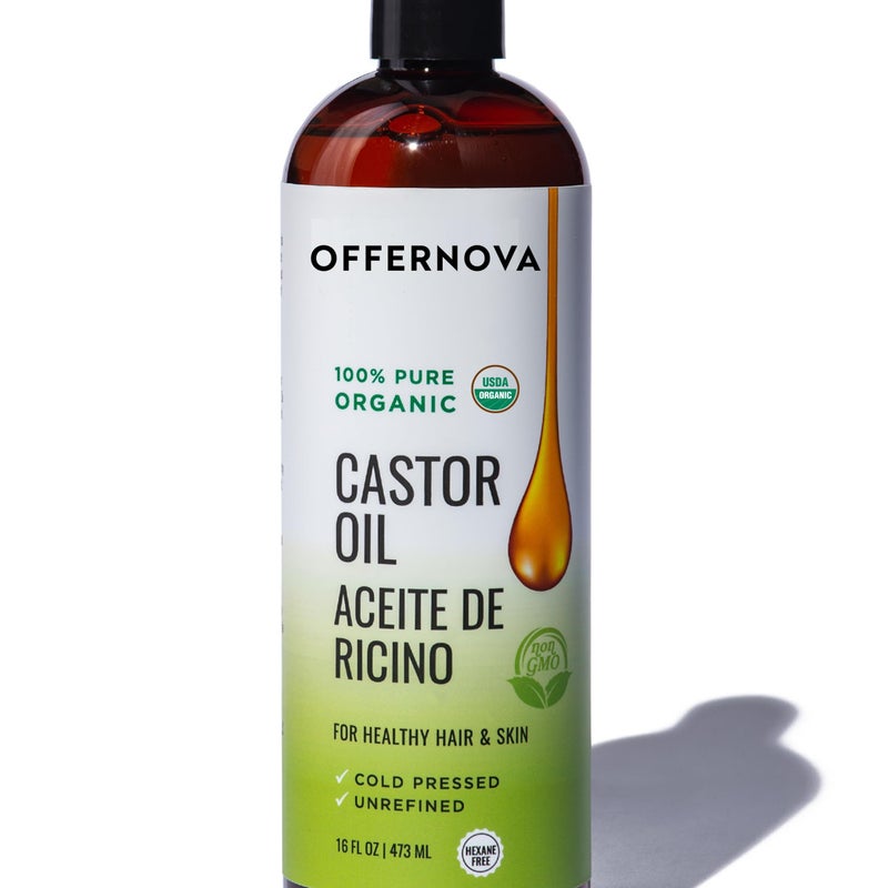 Offernova Castor Oil 16 OZ- Aceite de Ricino - Cold Pressed 100% Pure, Certified Organic, Hexane Free for Eyelashes, Eyebrows, Frizzy, Hair Growth Women and Men, Beard Growth - Image 1